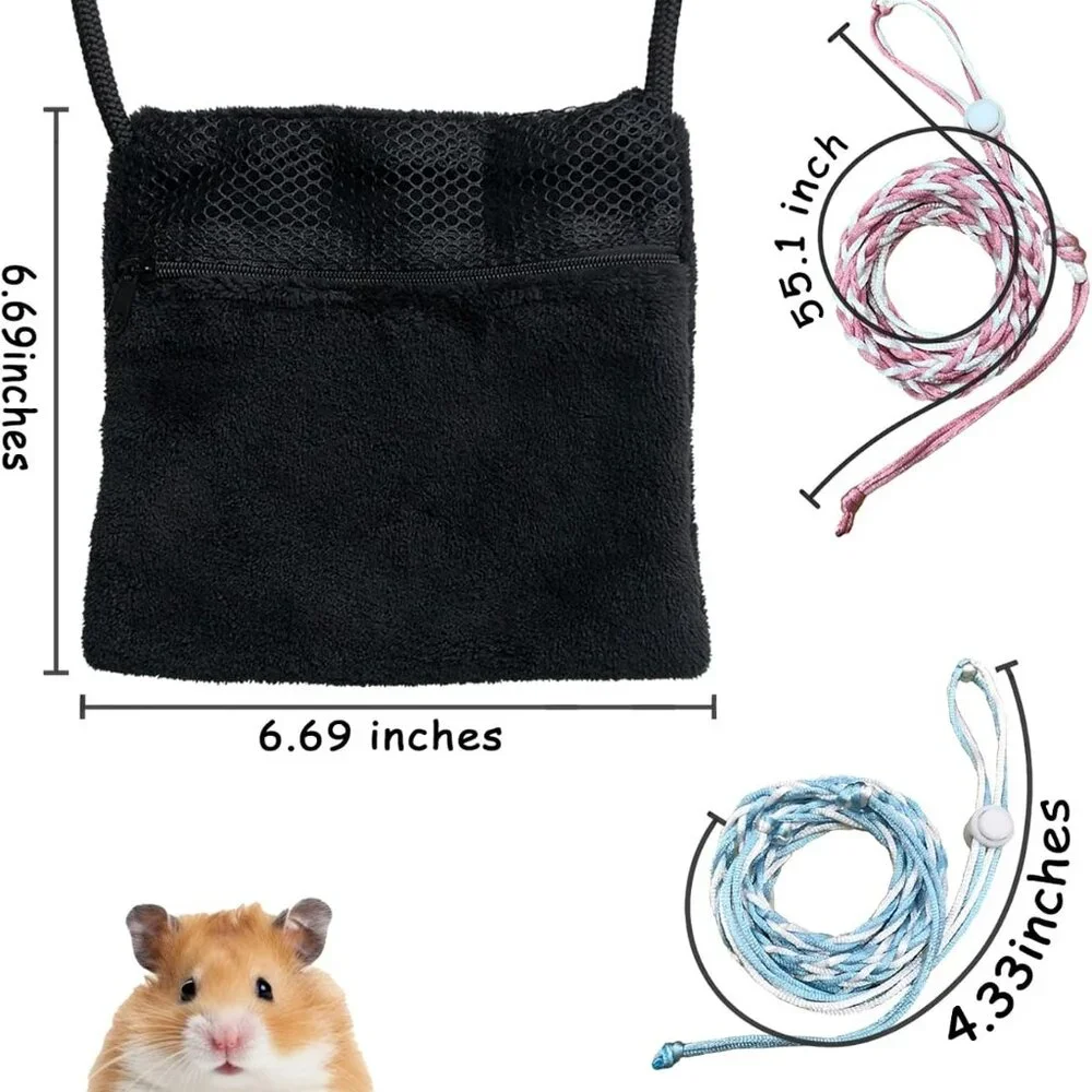 2 Pics Sugar Glider Pouch and 2 Pics Hamster Leash Small Animal Carry Pouch with